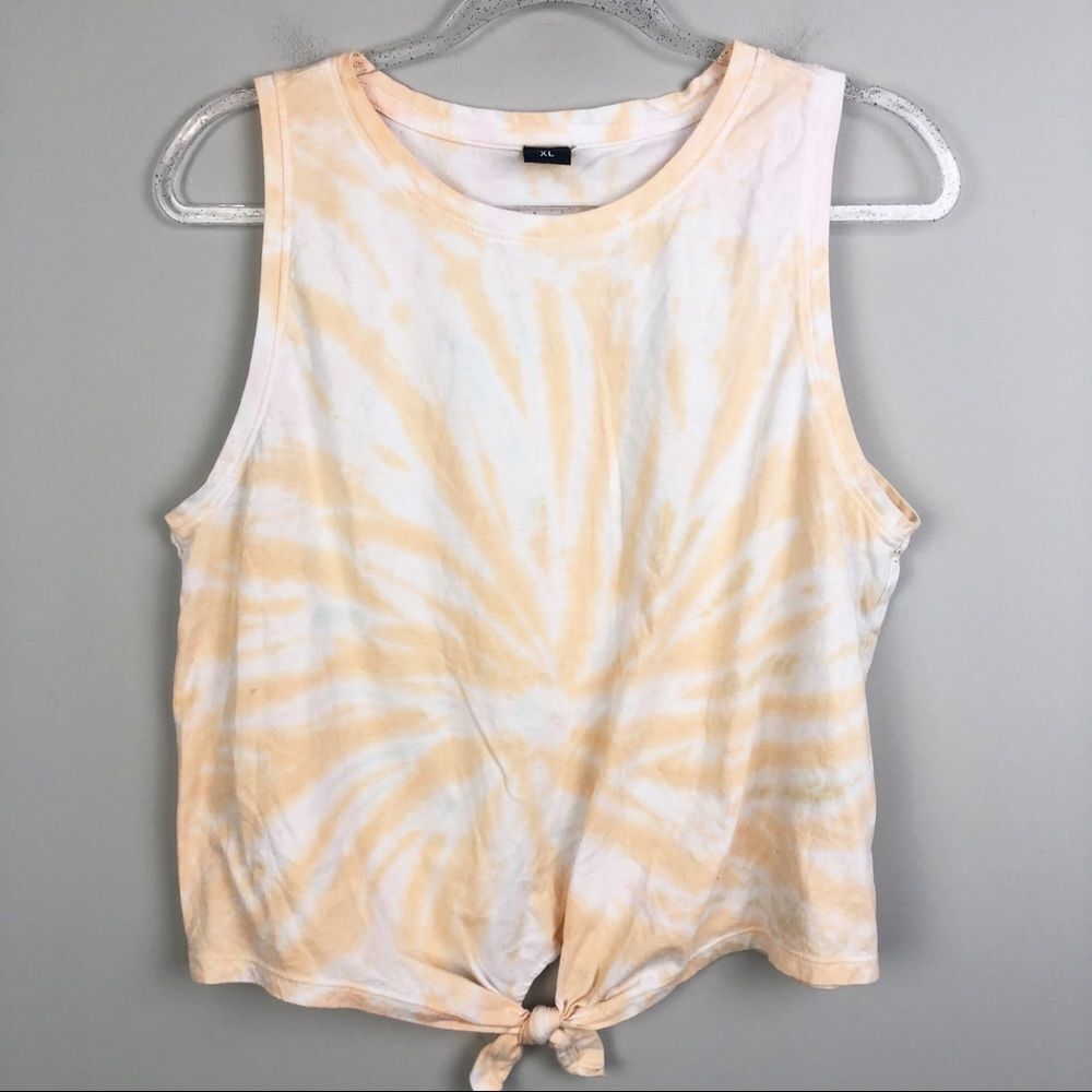 VIBE N’ | Tie Dye Tie Front Tank Top Orange White Pink Blue Women’s Size X-Large
